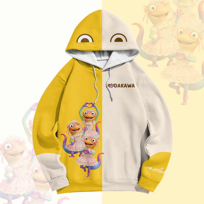 リザードバレエグラフィックModakawaカラーブロックプルオーバーパーカー - image 1