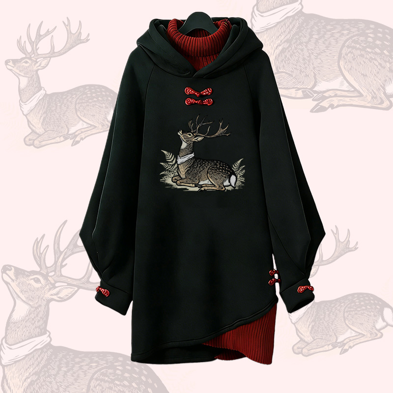 フォレストディアグラフィックModakawaバックル ヴィンテージ フード付きスウェットシャツドレス - Red - 3XL - image 2