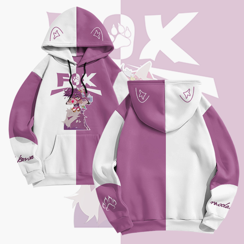 MODAKAWA × pandashk フォックスグラフィックプルオーバーパーカー - Purple & White - 6XL - image 1