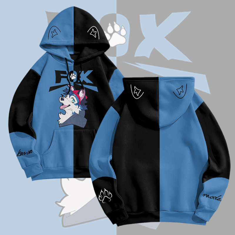 MODAKAWA × pandashk Joyful Fox グラフィックプルオーバーパーカー - Blue & Black - 6XL - image 1