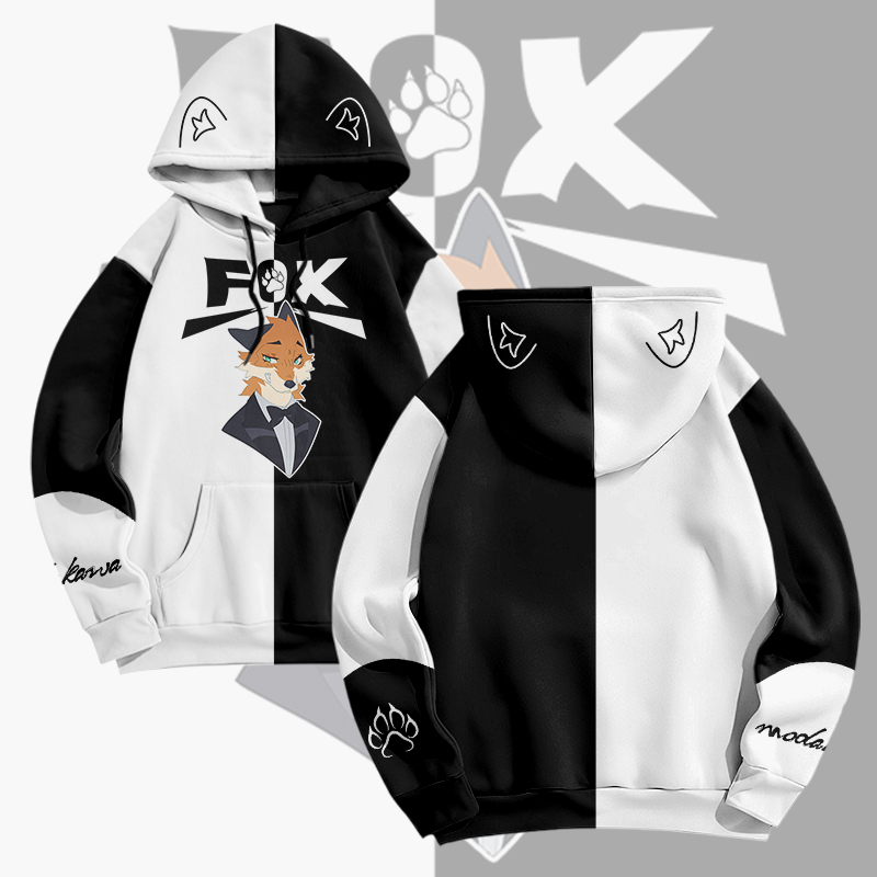 MODAKAWA × pandashk スーツフォックス グラフィックプルオーバーパーカー - Black & White - 6XL - image 3