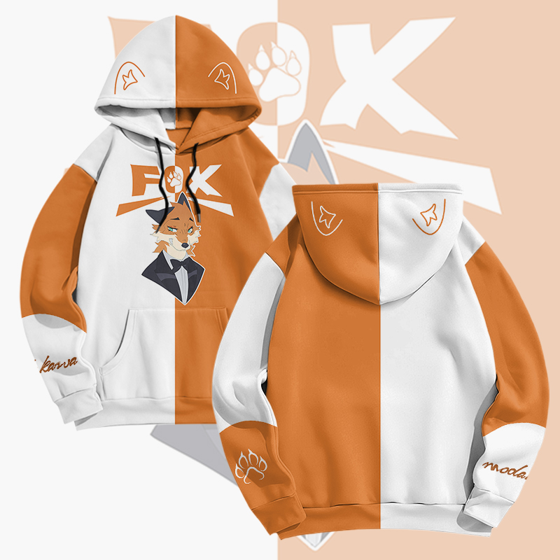 MODAKAWA × pandashk スーツフォックス グラフィックプルオーバーパーカー - Orange & White - 6XL - image 4