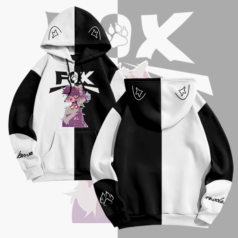 MODAKAWA × pandashk フォックスグラフィックプルオーバーパーカー - White & Black - 6XL - image 4