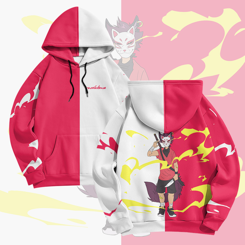 MODAKAWA × pandashk カートゥーンキャラクターグラフィックプルオーバーパーカー - Rose Red & White - 6XL - image 3