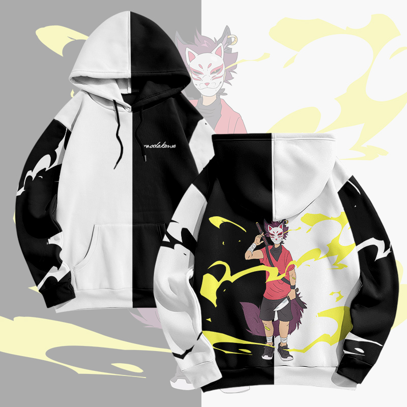 MODAKAWA × pandashk カートゥーンキャラクターグラフィックプルオーバーパーカー - Black & White - 6XL - image 4