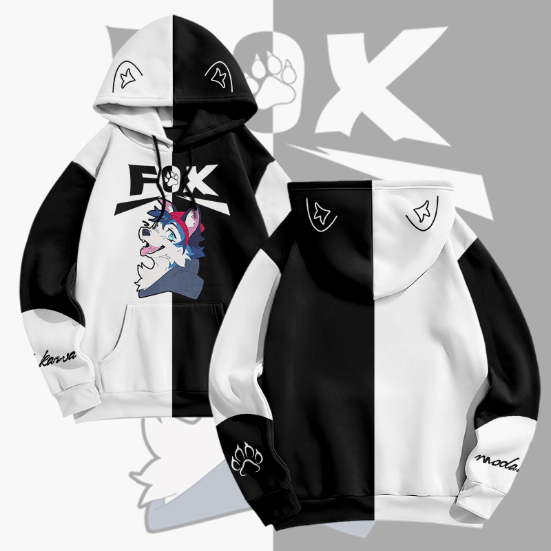 MODAKAWA × pandashk Joyful Fox グラフィックプルオーバーパーカー - Black & White - 6XL - image 4