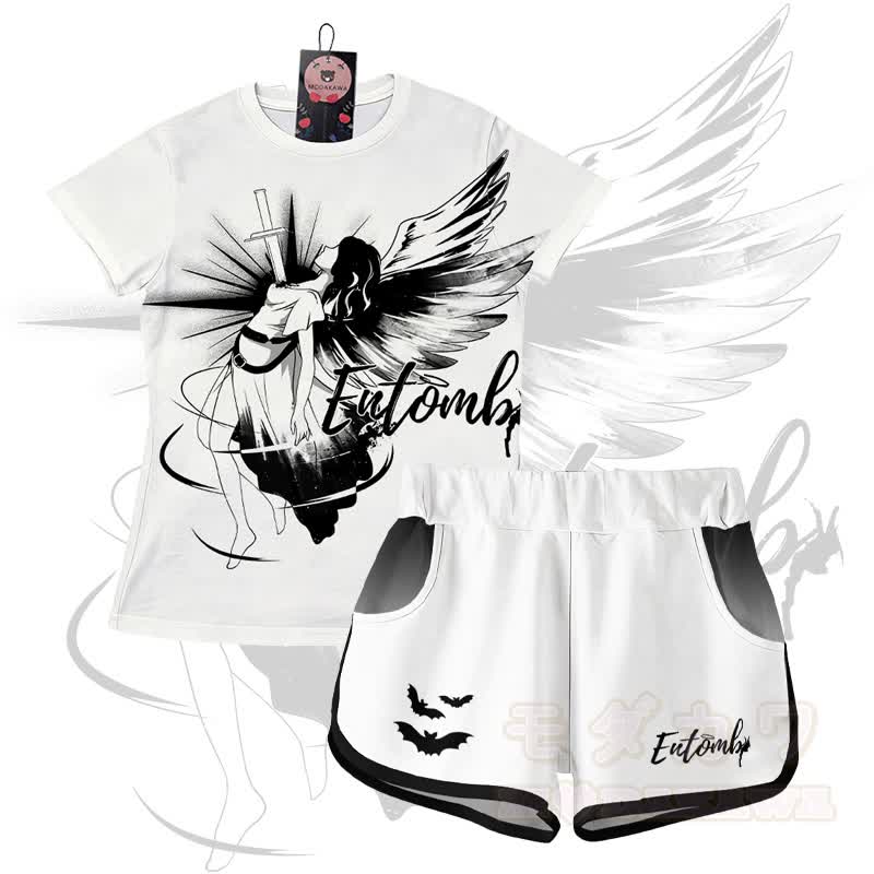 ENTOMB グラフィックグラデーションTシャツショーツModakawaマッチングアウトフィット - セットB - 5XL - image 2