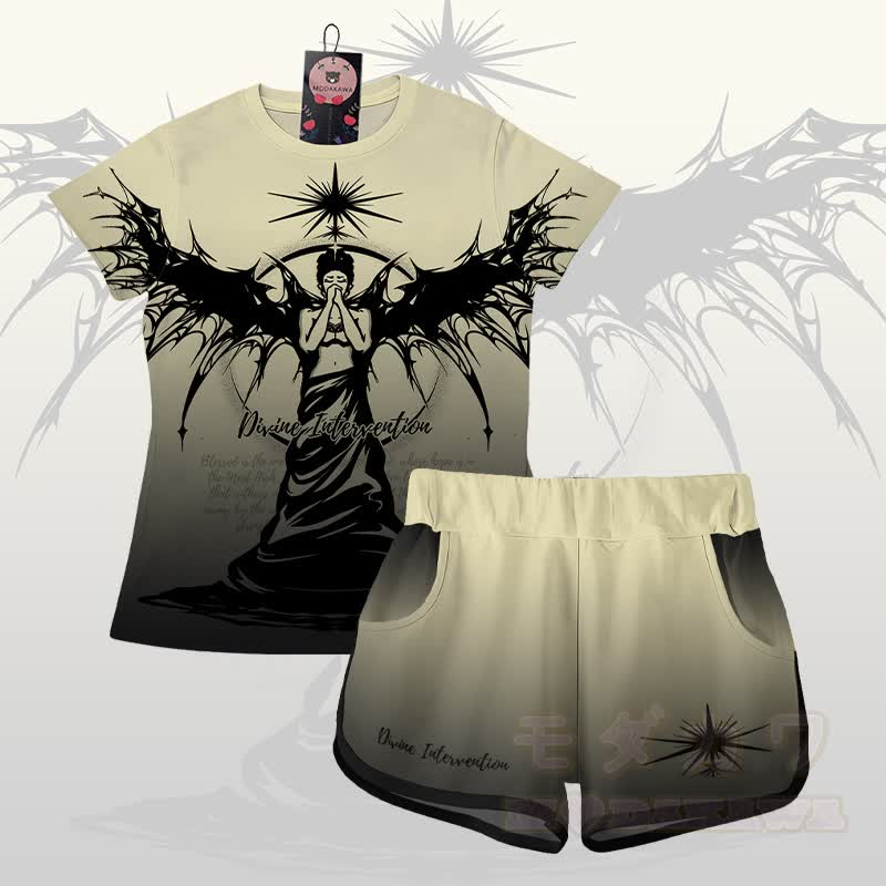 DIVINE INTERVENTION エンジェルグラフィックグラデーションTシャツショーツModakawaマッチングアウトフィット - セットB - 5XL - image 2