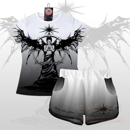 DIVINE INTERVENTION エンジェルグラフィックグラデーションTシャツショーツModakawaマッチングアウトフィット - セットA - 5XL - image 1
