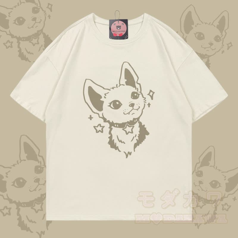 Fox Graphic Modakawa綿100% Tシャツ - ライトベージュ - 5XL - image 1
