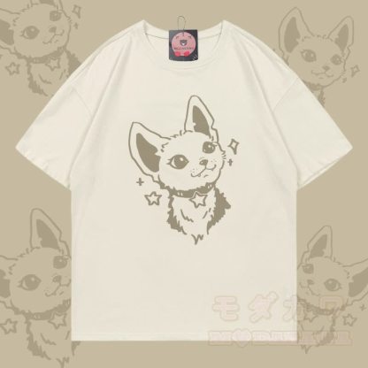 Fox Graphic Modakawa綿100% Tシャツ - ライトベージュ - 5XL - image 1
