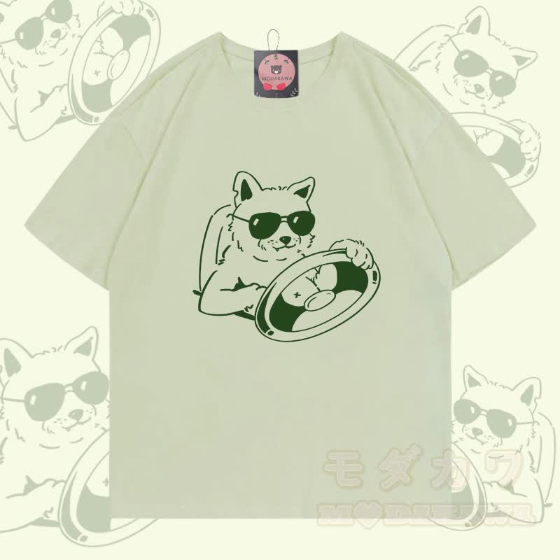 クールな犬が運転するグラフィック入りModakawa 100%綿Tシャツ - ミルキーグリーン - 5XL - image 2