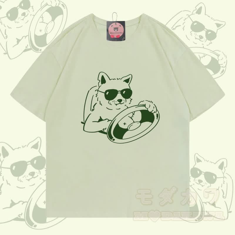 クールな犬が運転するグラフィック入りModakawa 100%綿Tシャツ - ミルキーグリーン - 5XL - image 2