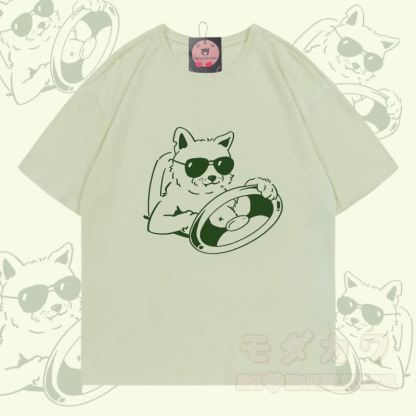 クールな犬が運転するグラフィック入りModakawa 100%綿Tシャツ - ミルキーグリーン - 5XL - image 2