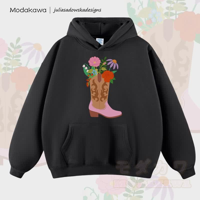 MODAKAWA × juliasadowskadesigns 花柄シューズグラフィック ルーズフーディー - 黒 - 2XL - image 2