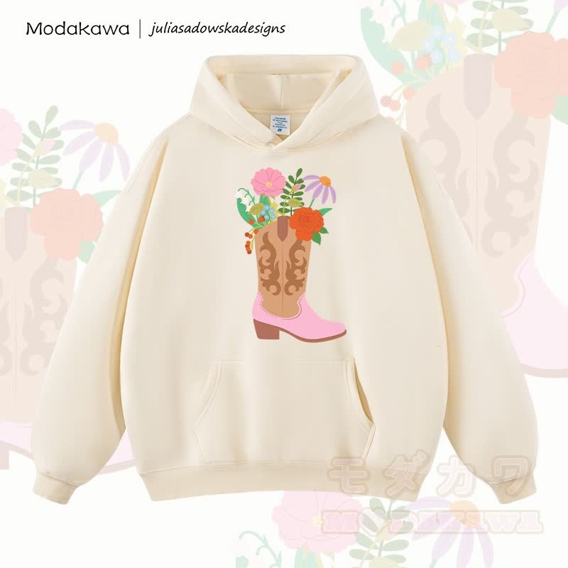 MODAKAWA × juliasadowskadesigns 花柄シューズグラフィック ルーズフーディー - アプリコット - 2XL - image 1