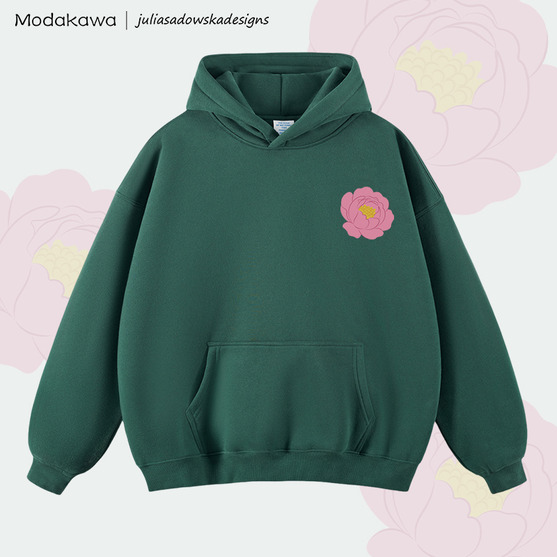 MODAKAWA × juliasadowskadesigns 牡丹柄フリース裏地付きパーカー - Green - 2XL - image 1