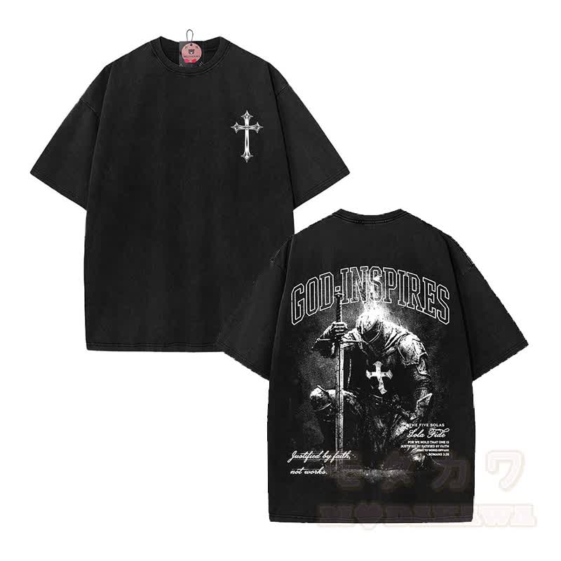 GOD INSPIRES グラフィックModakawaヴィンテージウォッシュドTシャツ - ブラックA - 5XL - image 2