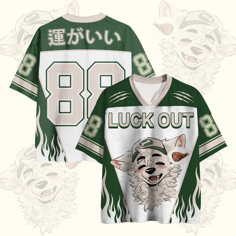 MODAKAWA × atka LUCK OUT Fox Wants Meat Number グラフィック ヴィンテージ メッシュ ジャージ Tシャツ - Green - 4XL - image 1