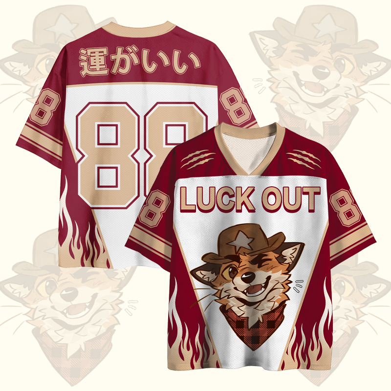 MODAKAWA × atka LUCK OUT ウィンクフォックス ナンバーグラフィック ヴィンテージメッシュジャージーTシャツ - Red - 4XL - image 1
