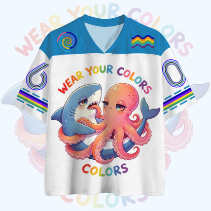 レインボーシャークとタコの数字のグラフィックがプリントされたヴィンテージメッシュジャージーTシャツを身に着けよう - image 1
