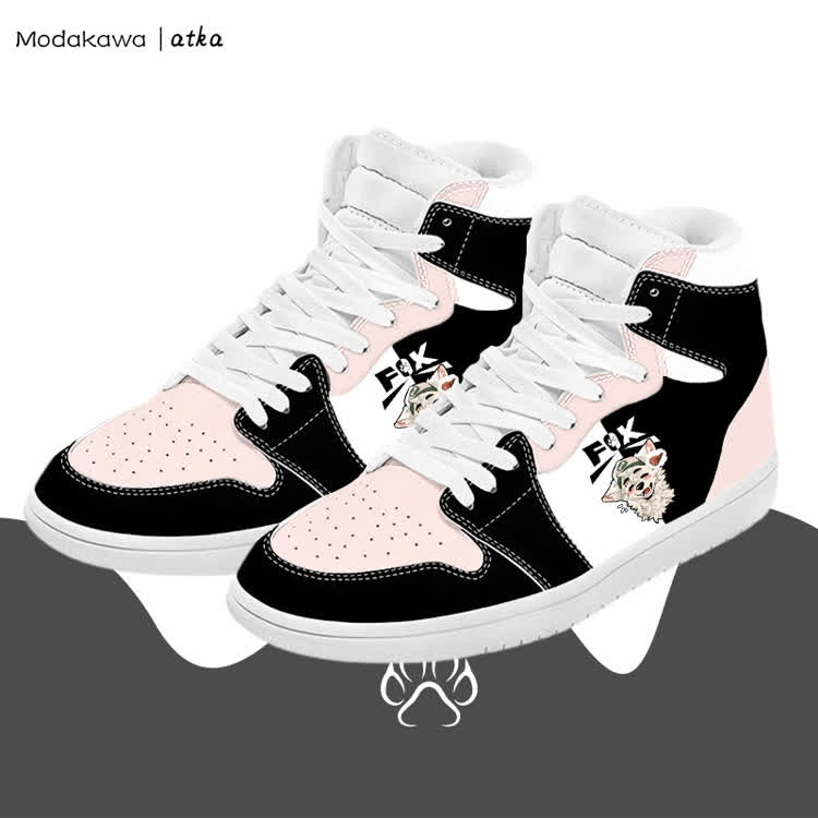 MODAKAWA × atka Fox Wants Meat グラフィックカラーブロック ハイトップキャンバスシューズ - Black - 48 - image 1