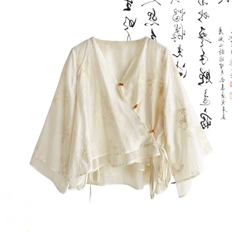 ヴィンテージバックルシャツ ワイドレッグパンツ - V-neck Shirt - XL - image 4