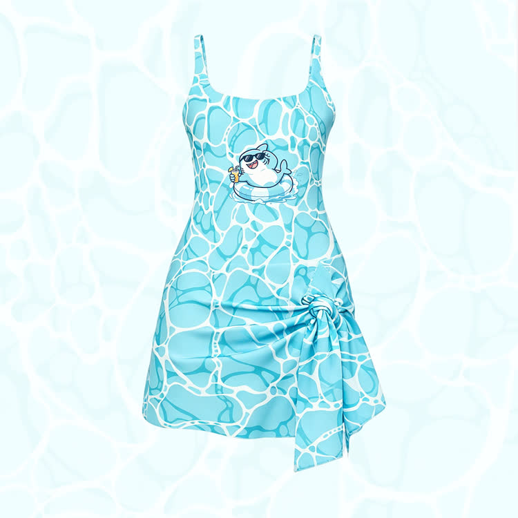 シャークグラフィックModakawaスイムドレス - Sky Blue - 2XL - image 2