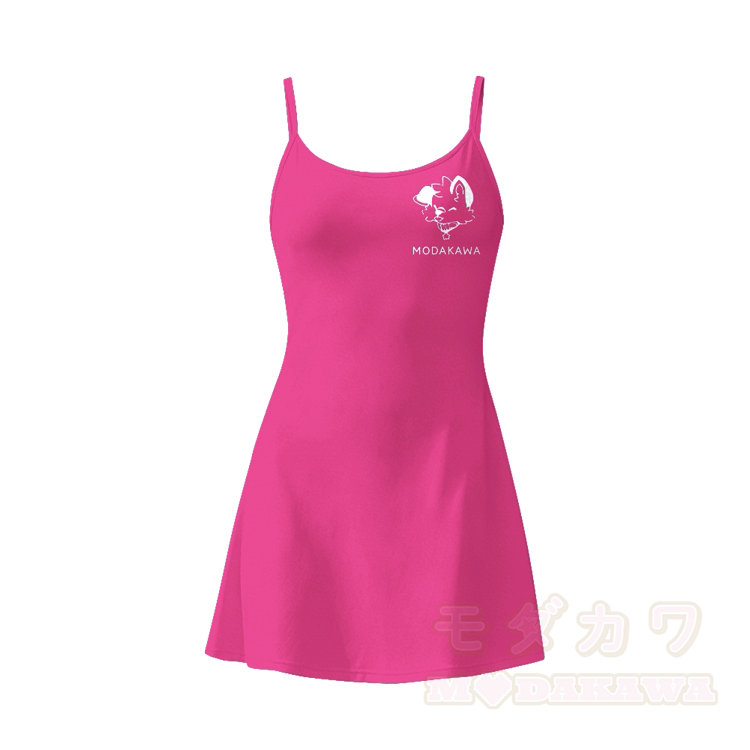 MODAKAWA × popipeko 舌出し子犬グラフィック ノースリーブ ワークアウト テニスドレス 隠しポケット付き ショートパンツ - ローズレッド - 2XL - image 2