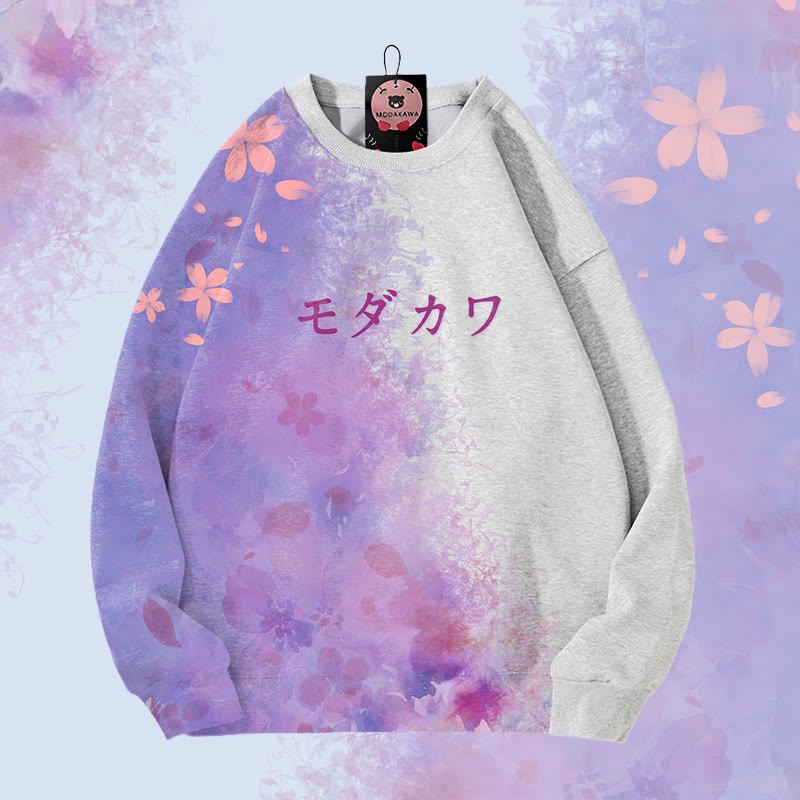MODAKAWA 桜グラデーション 総柄 ユニセックス スウェットシャツ - Grey - 4XL - image 5