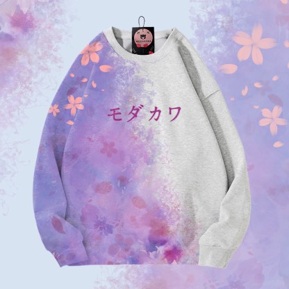 MODAKAWA 桜グラデーション 総柄 ユニセックス スウェットシャツ - Grey - 4XL - image 5