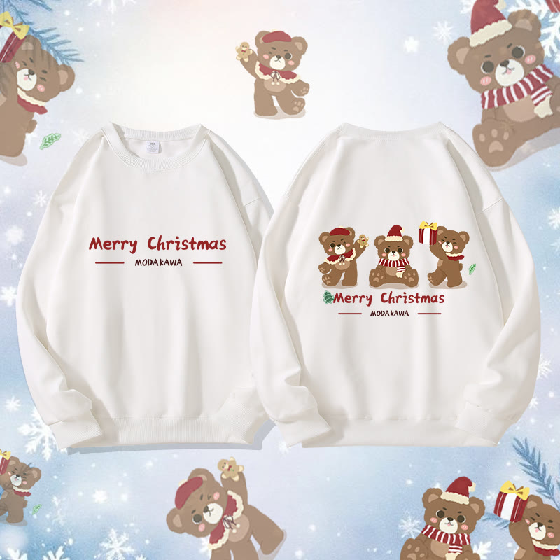 MODAKAWA スリークリスマスベアグラフィック ユニセックス スウェットシャツ - White - 5XL - image 4