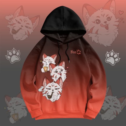 MODAKAWA グラデーション スモーキングフォックス グラフィック プルオーバーパーカー - Red - 6XL - image 3