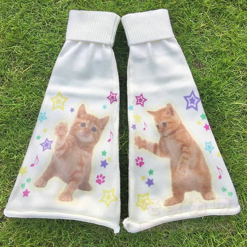 かわいい猫のニットレッグウォーマー - ホワイトB - ワンサイズ - image 3