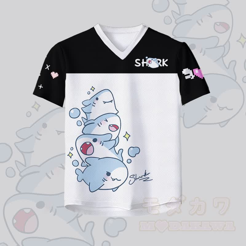 シャークナンバーグラフィックModakawaヴィンテージメッシュジャージーTシャツ - image 3