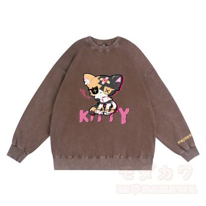 悲しいキティのグラフィック ダーク 美的 ユニセックス ヴィンテージ ウォッシュ スウェットシャツ - 茶色 - 3XL - image 3