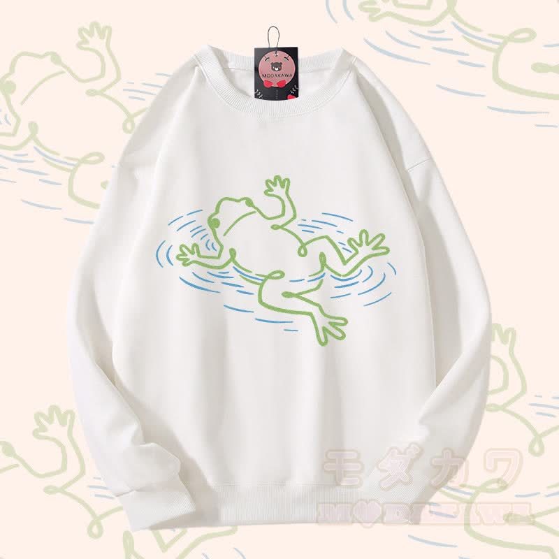 フローティングフロッググラフィックユニセックススウェットシャツ - 白 - 5XL - image 3