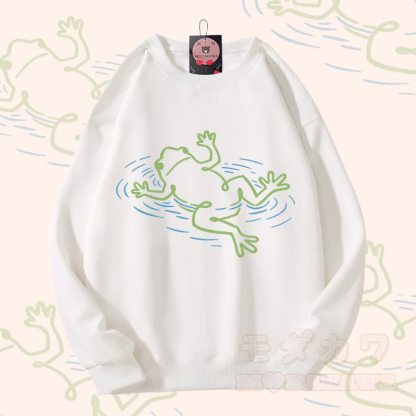 フローティングフロッググラフィックユニセックススウェットシャツ - 白 - 5XL - image 3