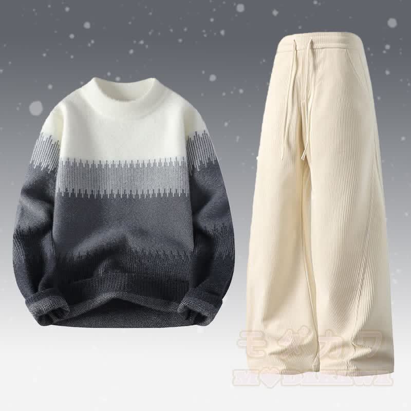 ニットカラーブロックセーター コーデュロイパンツ ツーピース - セットE - 4XL - image 5