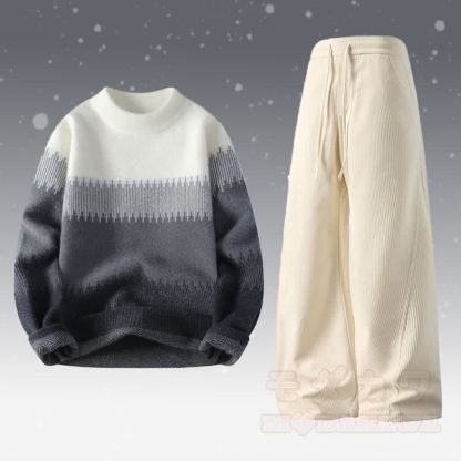 ニットカラーブロックセーター コーデュロイパンツ ツーピース - セットE - 4XL - image 5