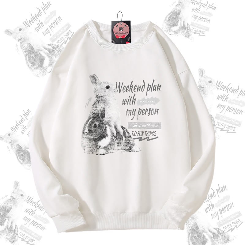 MODAKAWA WEEKEND PLAN WITH MY PERSON バニーグラフィック ユニセックス スウェットシャツ - White - 5XL - image 3