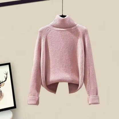 フリースフード付きコート、タートルネックセーター、カジュアルパンツのマッチングコーデ - Pink Sweater - 2XL - image 9