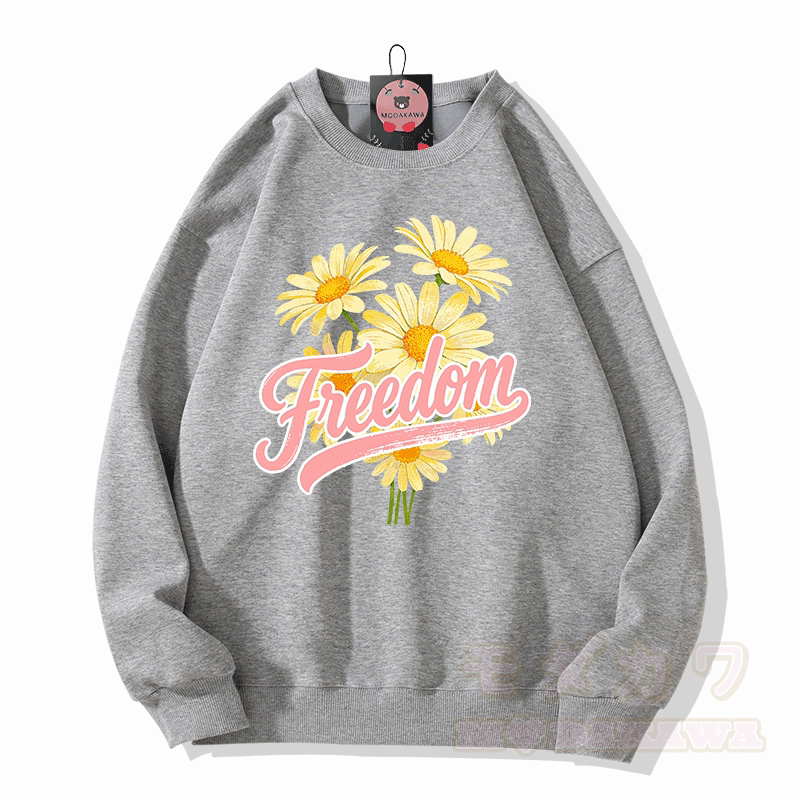 FREEDOM フラワー グラフィックModakawaスウェットシャツ - グレー - 5XL - image 3