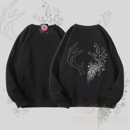MODAKAWA フラワーアントラーグラフィック ユニセックス スウェットシャツ - 黒 - 5XL - image 4