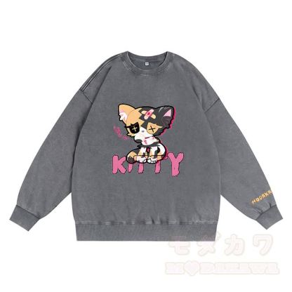 悲しいキティのグラフィック ダーク 美的 ユニセックス ヴィンテージ ウォッシュ スウェットシャツ - グレー - 3XL - image 4
