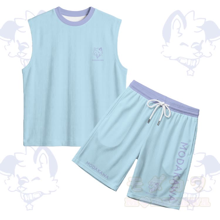 MODAKAWA × popipeko パピー柄 スポーツ ノースリーブ 速乾タンクトップ ショートパンツ セットアップ - スカイブルーセット - 5XL - image 16