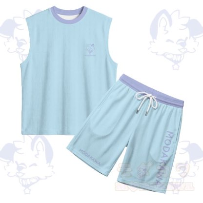 MODAKAWA × popipeko パピー柄 スポーツ ノースリーブ 速乾タンクトップ ショートパンツ セットアップ - スカイブルーセット - 5XL - image 16