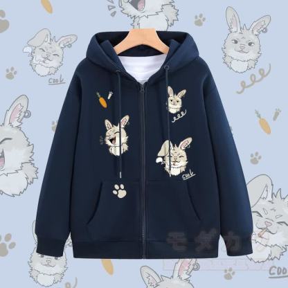 MODAKAWA キュートなバニーグラフィック ジップアップ パーカー スウェットシャツ - 紫がかった青 - 5XL - image 3