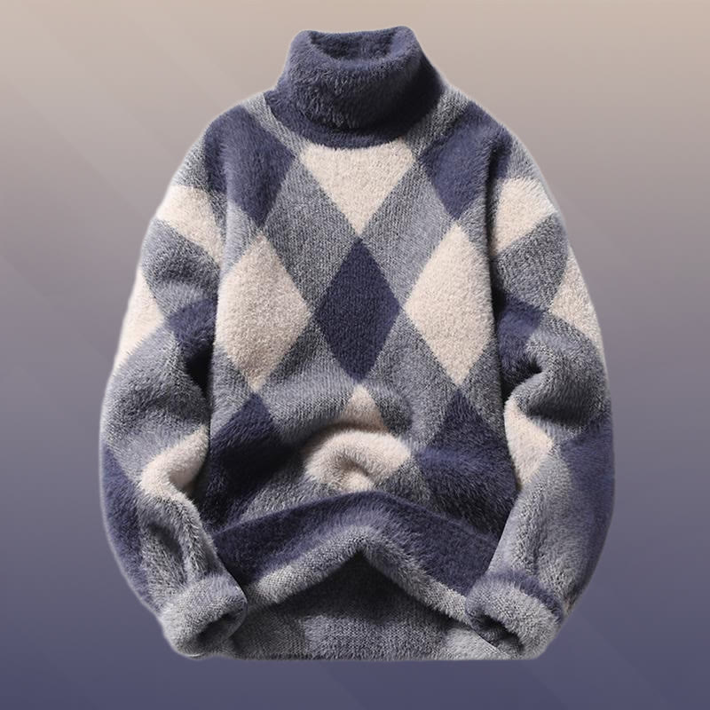 チェック柄ファジーニットセーターデニムパンツツーピース - Blue Sweater - 3XL - image 8