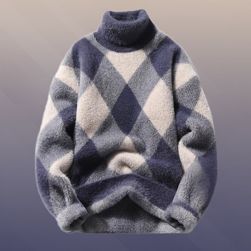 チェック柄ファジーニットセーターデニムパンツツーピース - Blue Sweater - 3XL - image 8